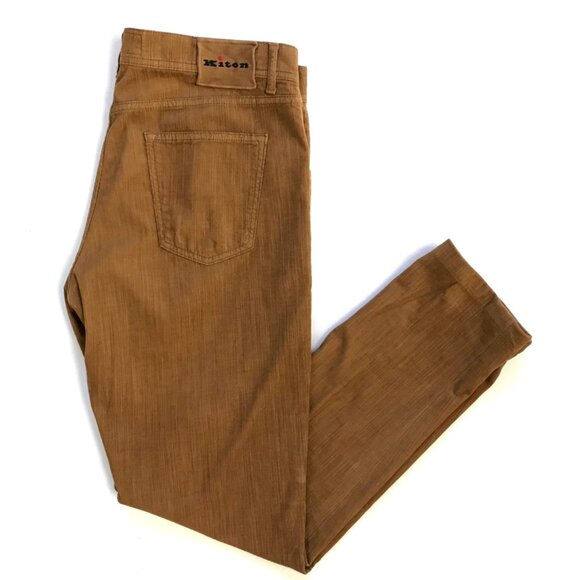 Kiton Slim Fit Corduroy Trouser Pants Mens 38 Brown Tan Straight Leg Button Fly - Picture 1 of 14
